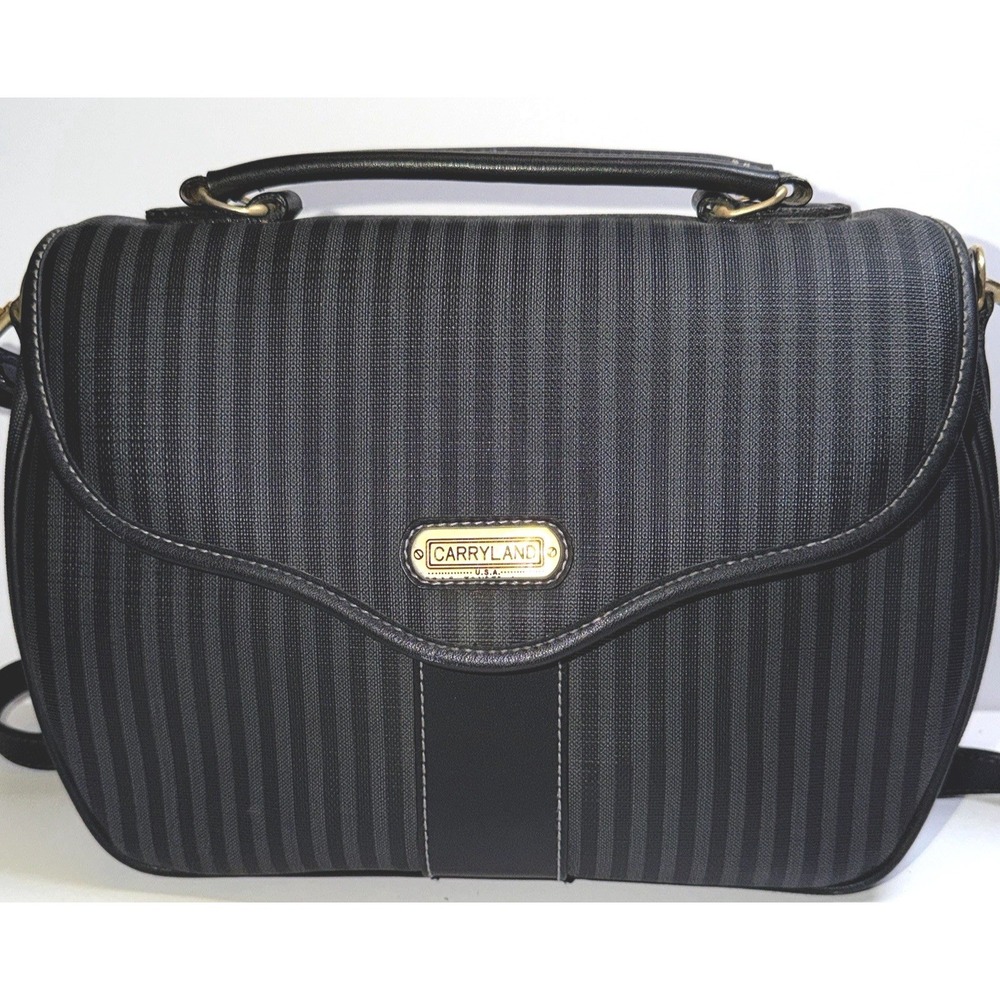 Carryland USA‎ Vintage Black Striped Crossbody Bag Purse Boxy Shoulder Handbag